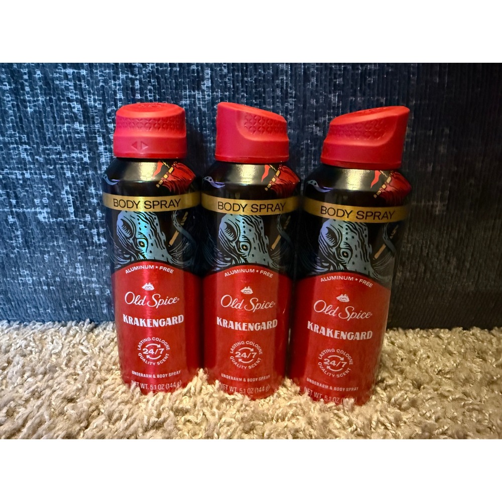 Old Spice Body Spray 5.1oz Red New Krakengard 3 Pack Aluminum Free Cologne
